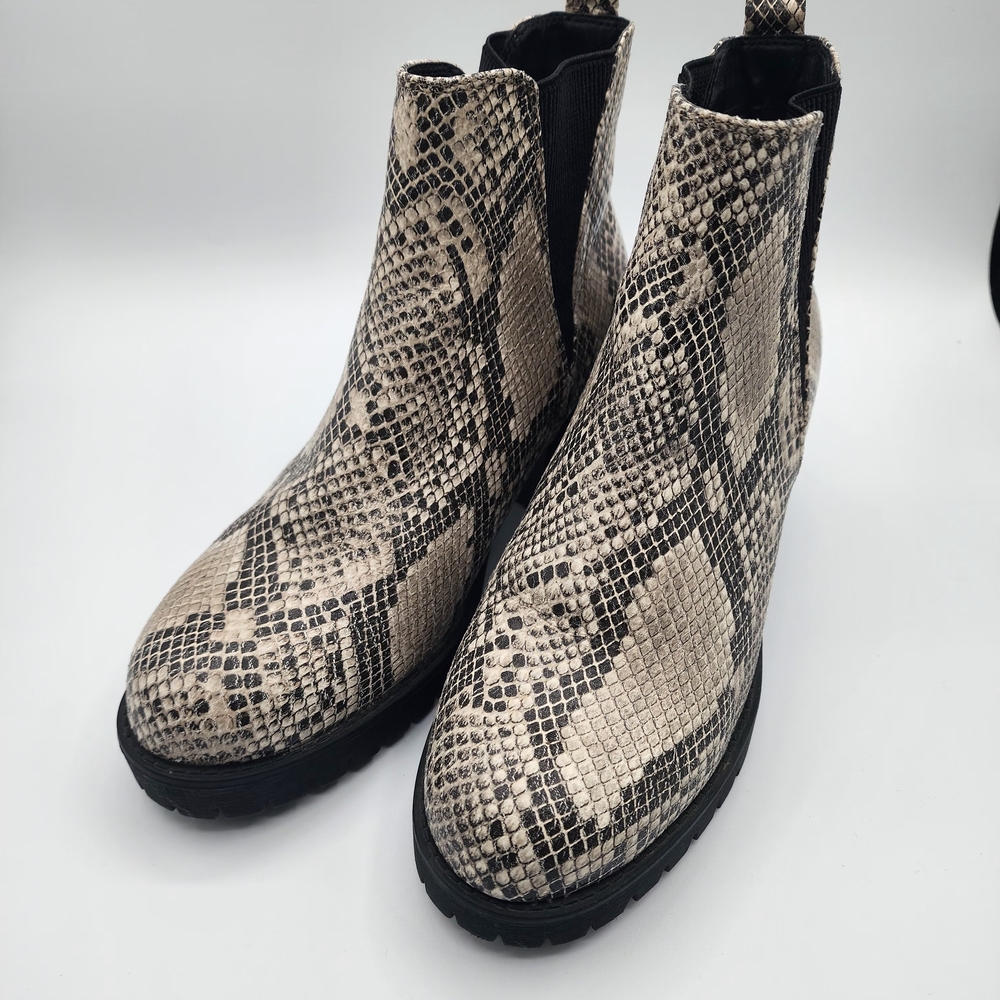 MIA Black and Cream Snakeskin Ankle Booties